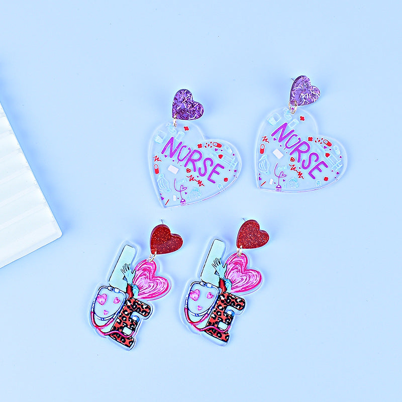 Wholesale Nurses' Day Pink Blue Nurse Uniform Nurse Cap Stethoscope Nurse Syringe Earrings